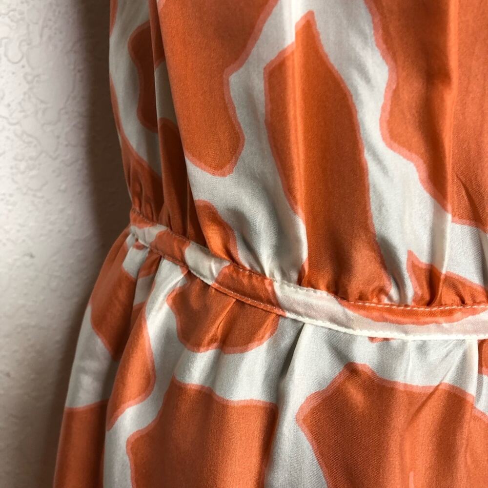 LOFT orange cream ruffle trim button front silk dress size 6 Petite 6P - Picture 13 of 16
